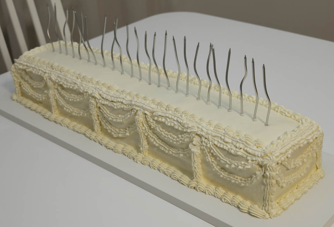 Long rectangular Lambeth-style cake for a 25th wedding anniversary