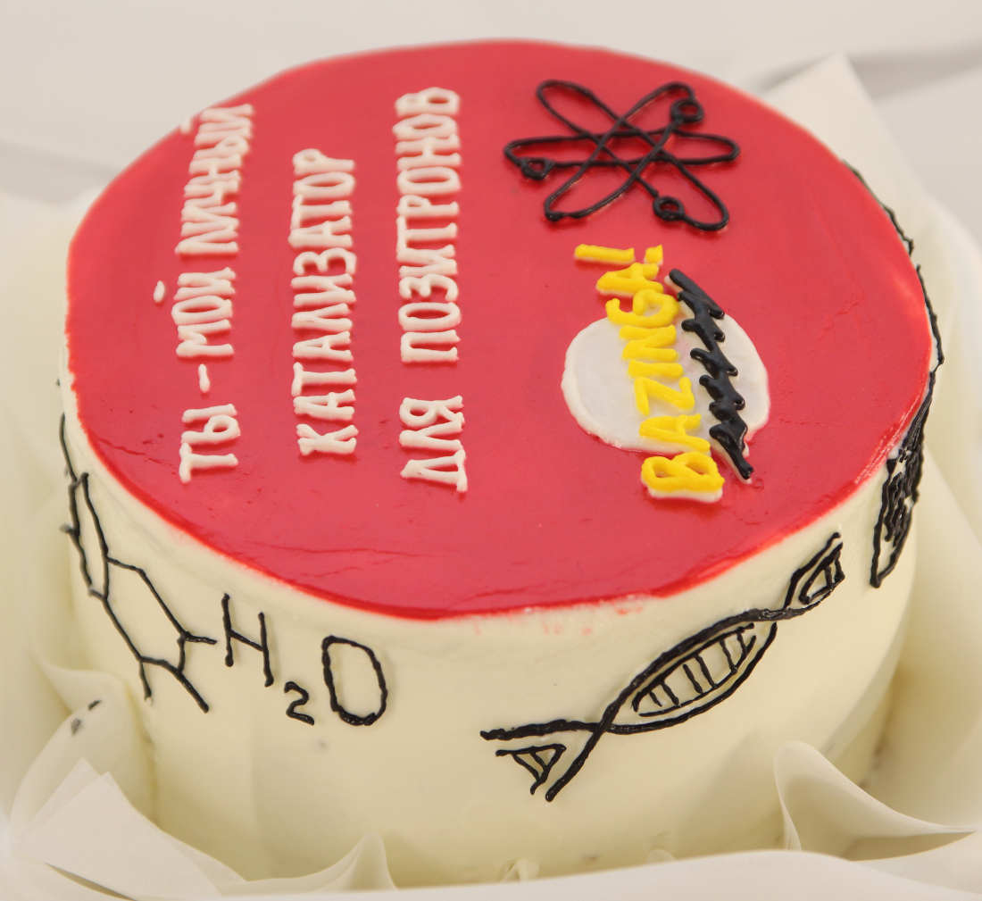 Scientific inscriptions on the cake Big Bang Theory - formulas, DNA