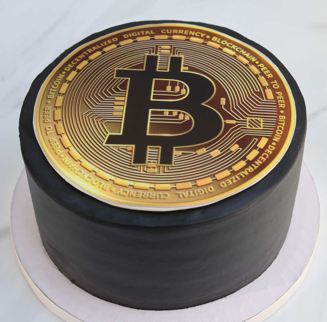 Black bitcoin cake for a crypto investor