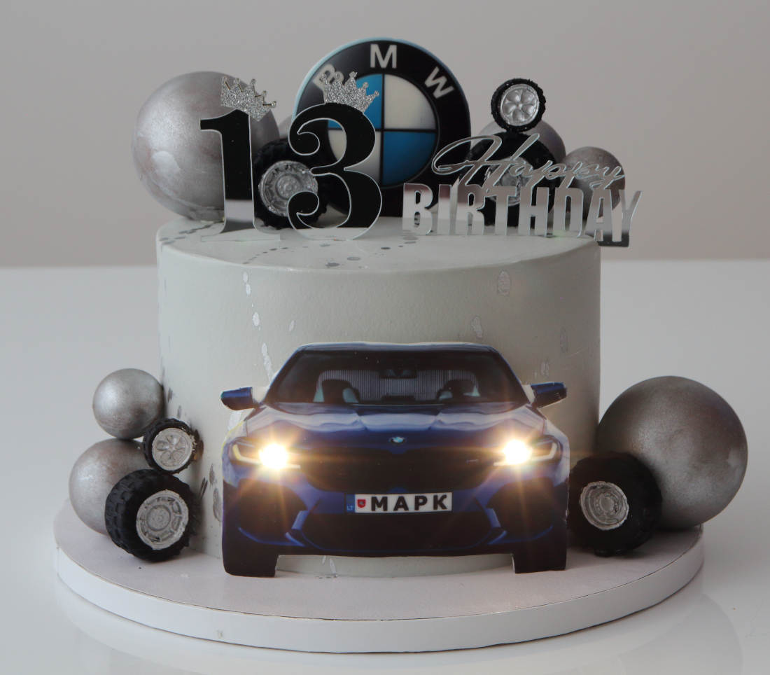 Cake for a boy BMW M5 with glowing headlights