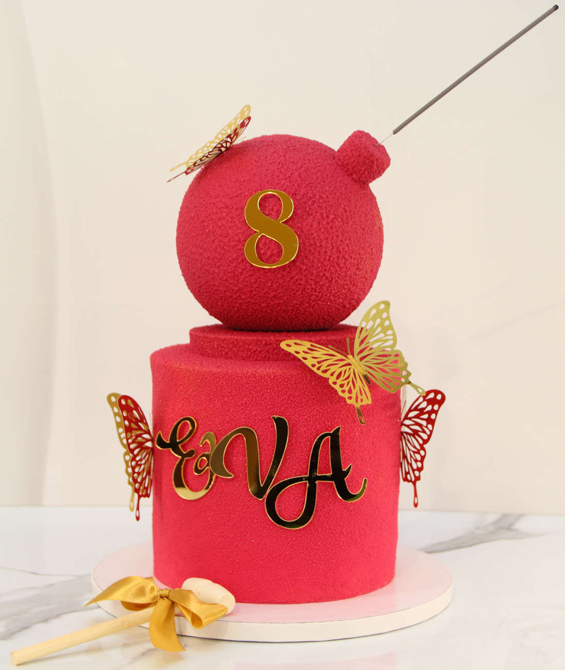 Chocolate bomb on a big birthday cake