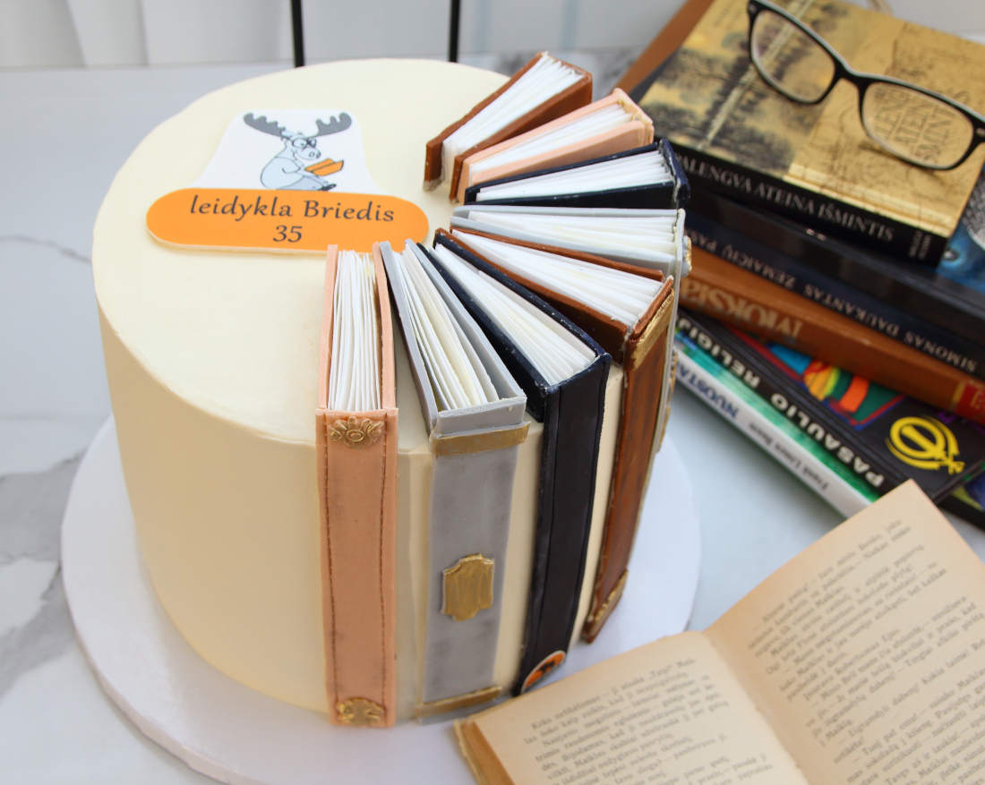 Cake with books for company birthday in Vilnius