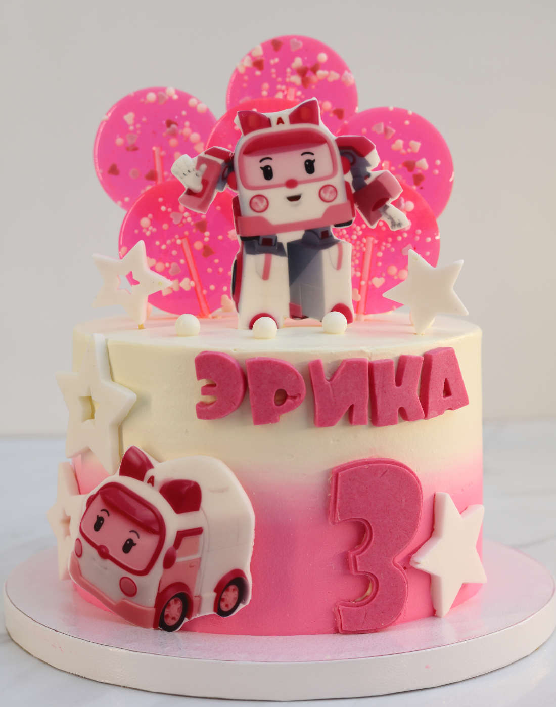Cake featuring Amber the robot from the transformers cartoon