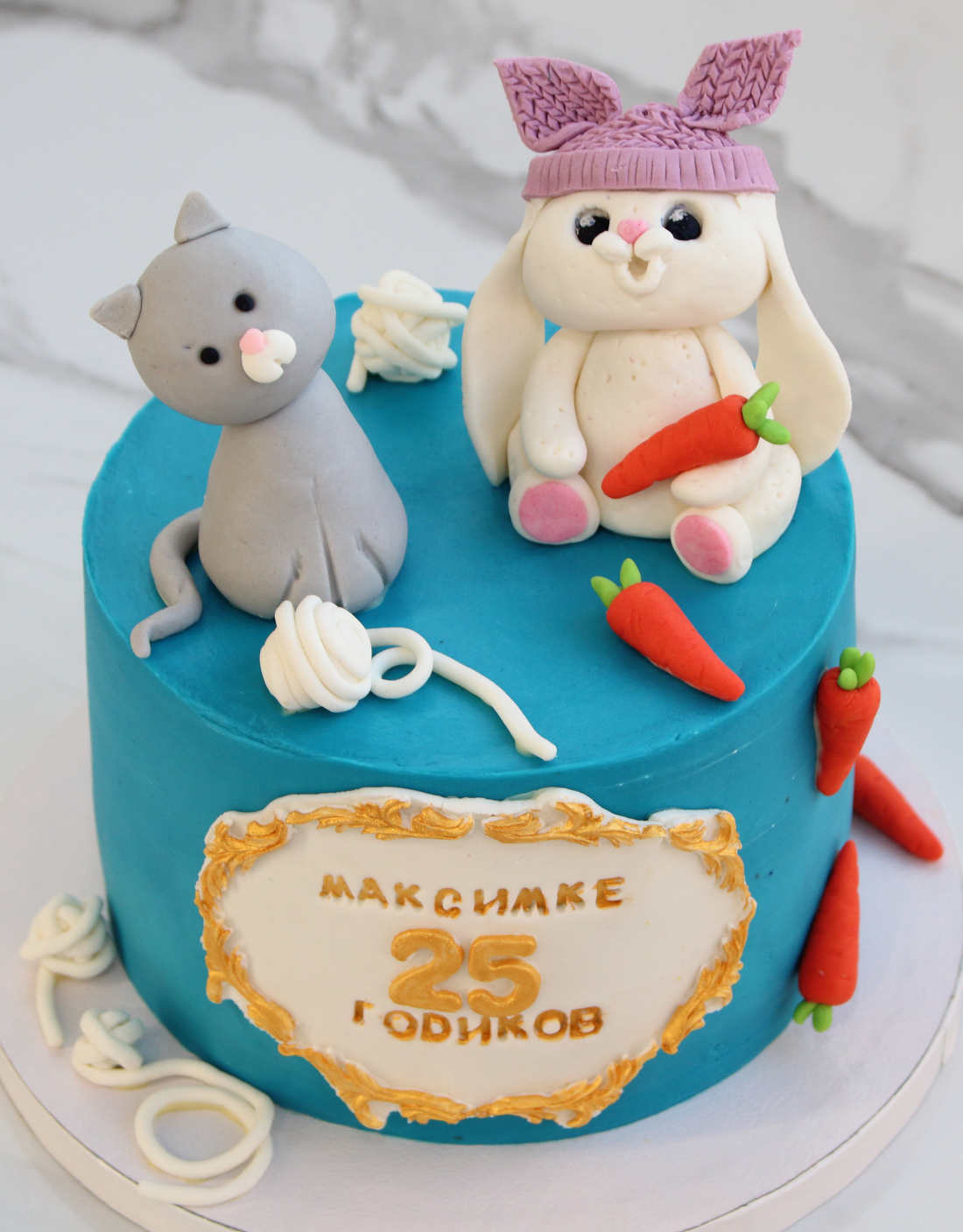 Cake with a cat and a hare for the 25th anniversary