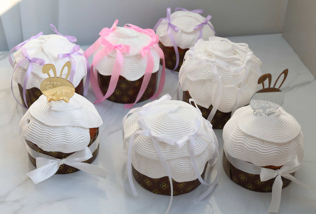 Custom Easter cakes with ribbons in Vilnius