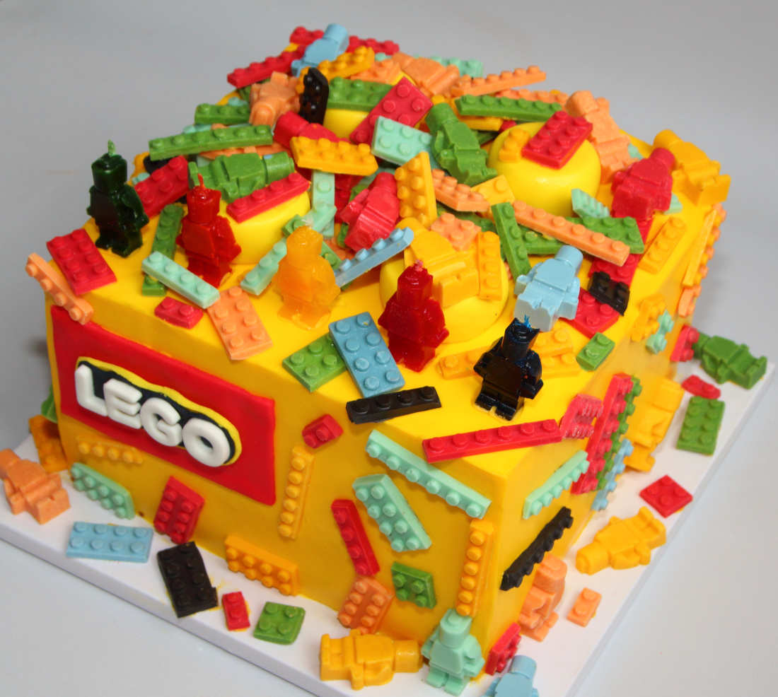 Chocolate figures on Lego cake