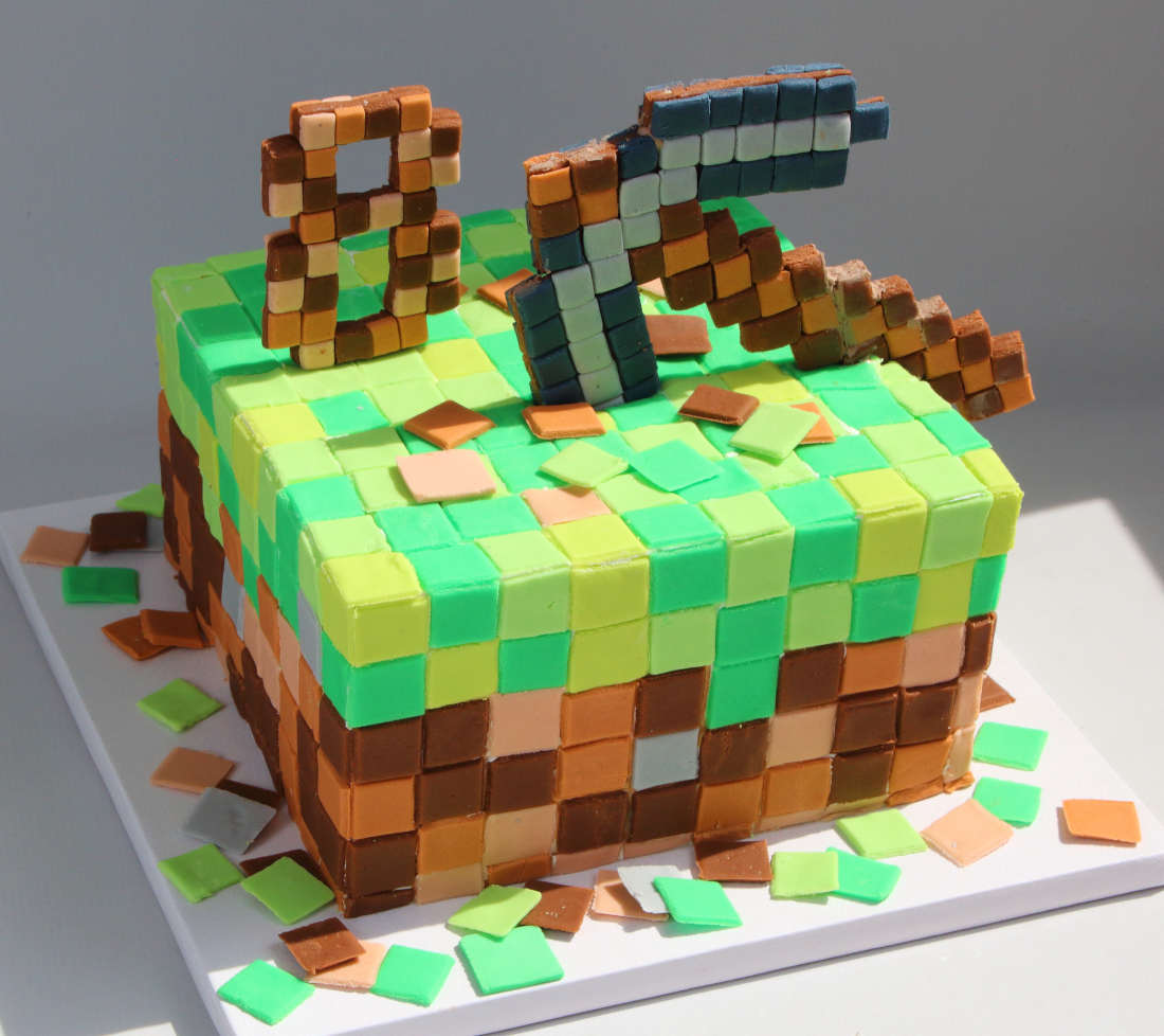 Minecraft kvadratinis tortas gimtadienio vakarėliui