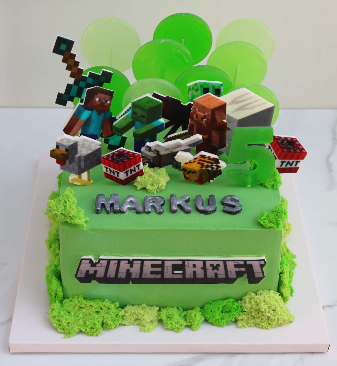 Minecraft cake for a birthday party in Vilnius