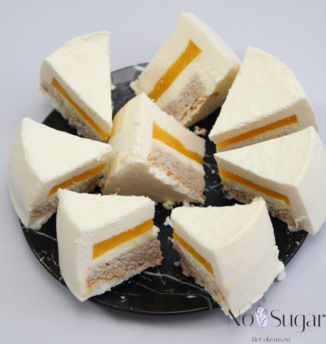 Sectional view of sugar-free mousse bento cake