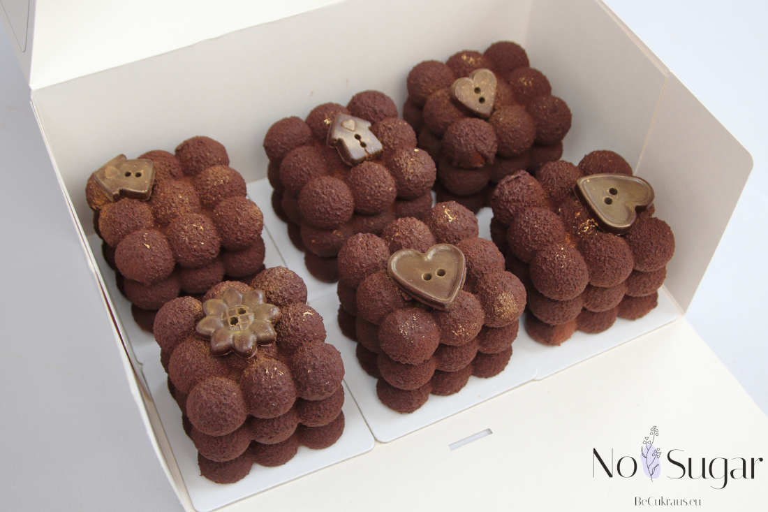 Cubic mousse cake with chocolate velor