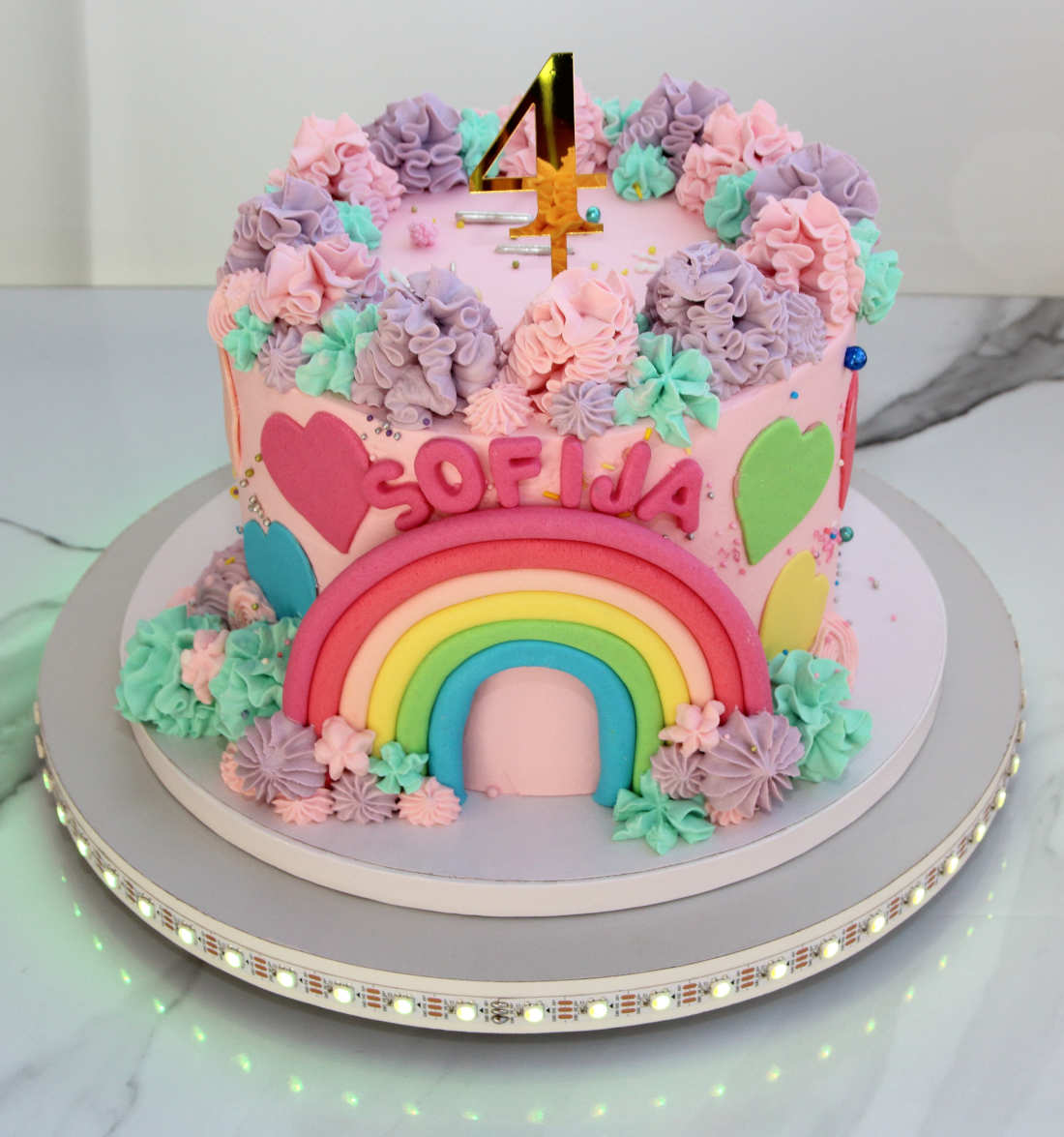 Rainbow cake with LED lights