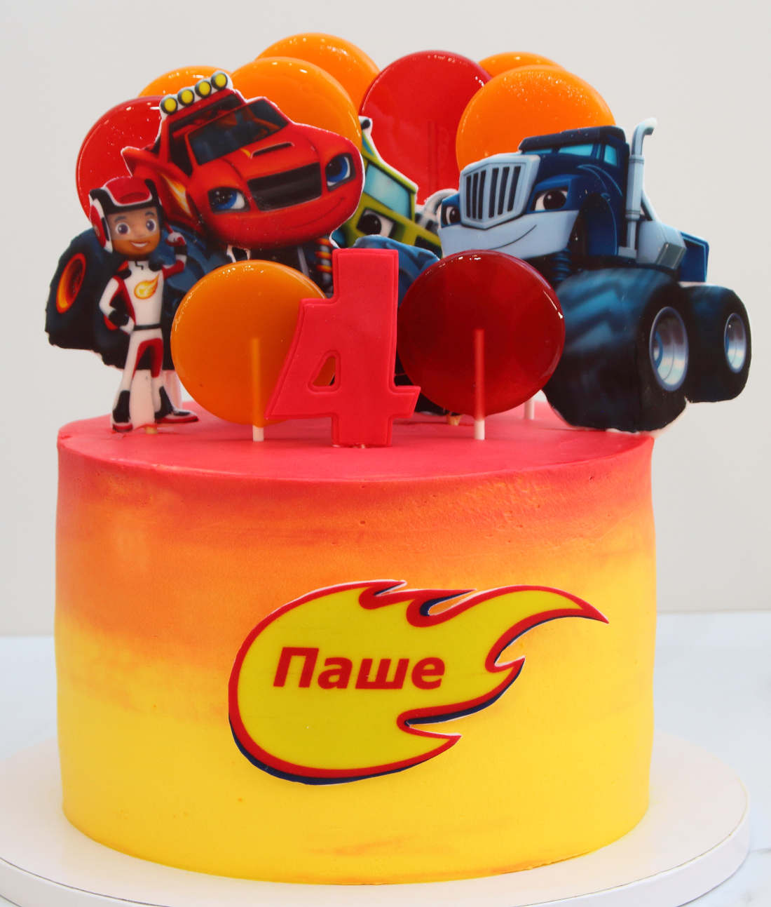 Cake with cars from Blaze and the Monster Machines cartoon